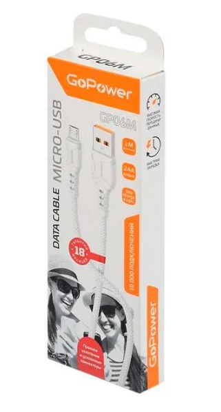 Кабель GoPower GP06М (USB (m)-microUSB (m) 2.4А) 1м